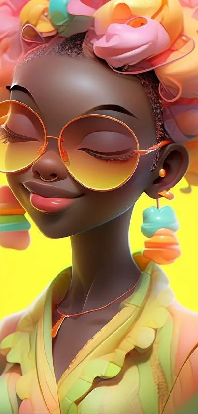 Vibrant 3D fashion illustration with colorful accessories.