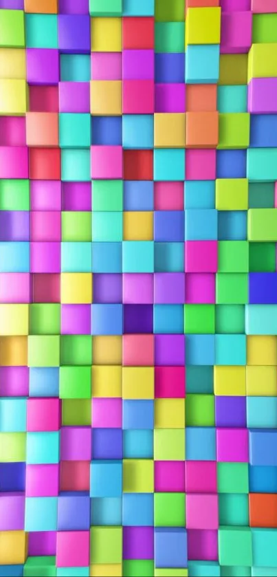 Vibrant 3D mobile wallpaper with colorful blocks.