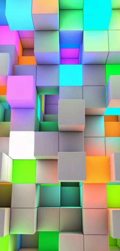 Vibrant 3D blocks wallpaper with colorful geometric design.