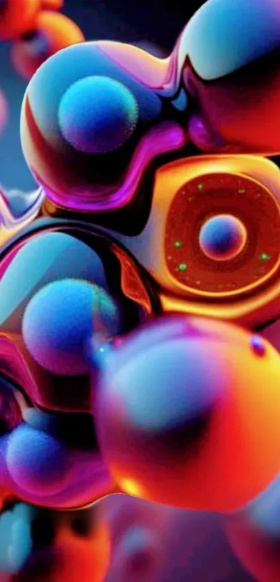 Vibrant 3D abstract wallpaper with colorful bubbles and shapes.