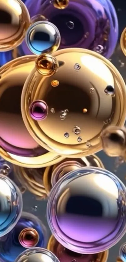 Vibrant 3D bubble wallpaper with metallic spheres in various colors.