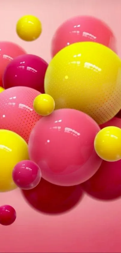 Colorful 3D bubbles on a pink background wallpaper.