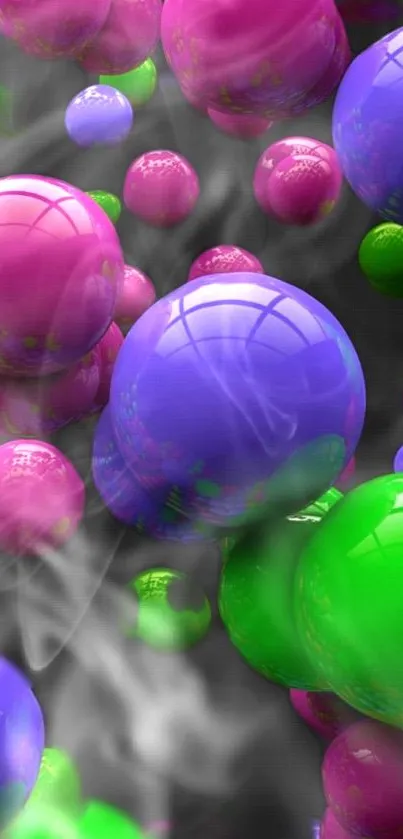 Vibrant 3D wallpaper with colorful bubbles.