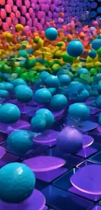 3D wallpaper with colorful bouncing balls creating a vibrant effect.