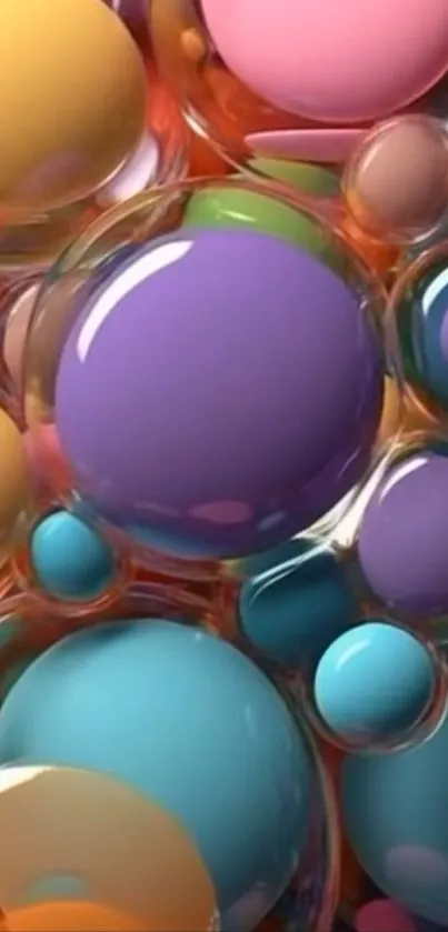 Vibrant 3D colorful bubbles forming an abstract wallpaper.
