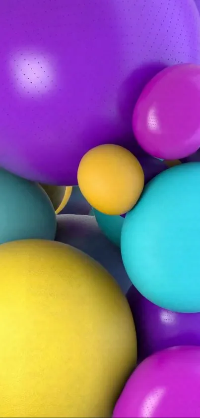 3D vibrant colorful spheres in purple, yellow, and blue tones.