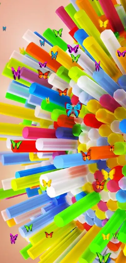 3D abstract wallpaper with colorful sticks.