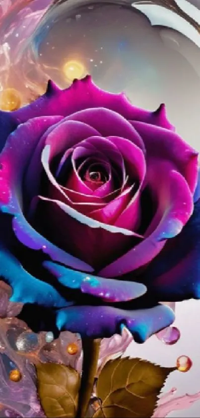 3D cosmic rose with vibrant colors, perfect for mobile wallpaper.