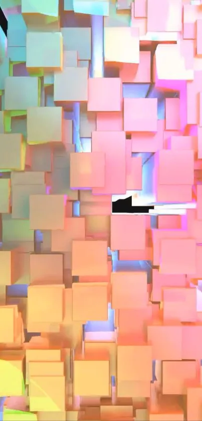 Vibrant 3D cube abstract art wallpaper with pastel colors.