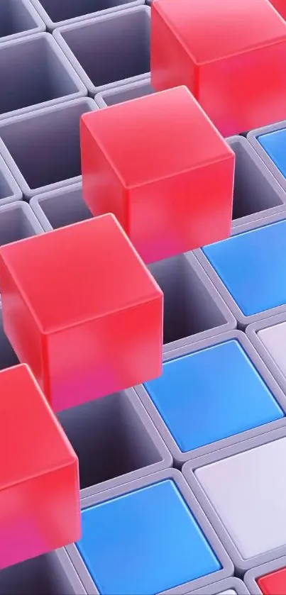 3D red and blue cubes in a geometric pattern design.