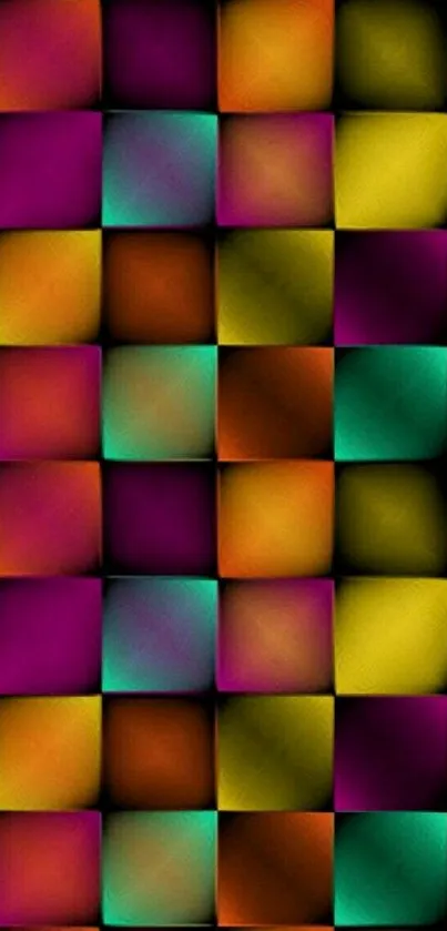 Vibrant 3D cube pattern in colorful gradient hues.