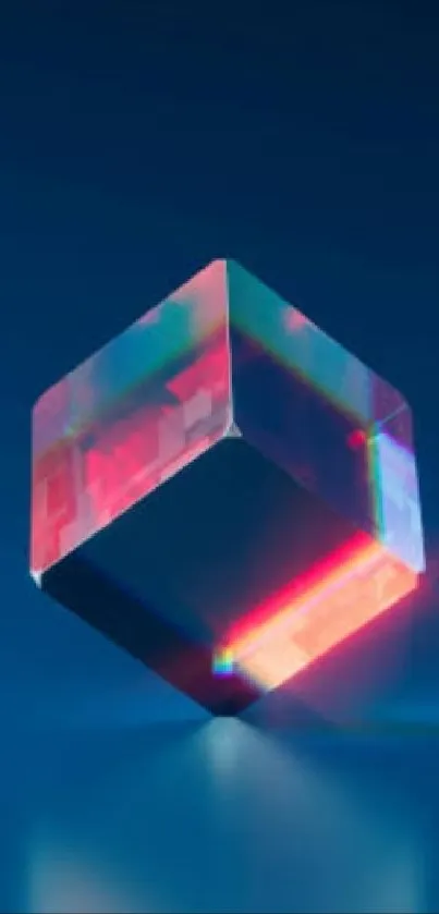 Colorful 3D cube on a blue background.