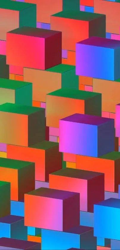 Vibrant 3D cube wallpaper with abstract colorful design.