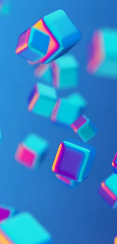 Vibrant 3D cubes with a blue gradient background.