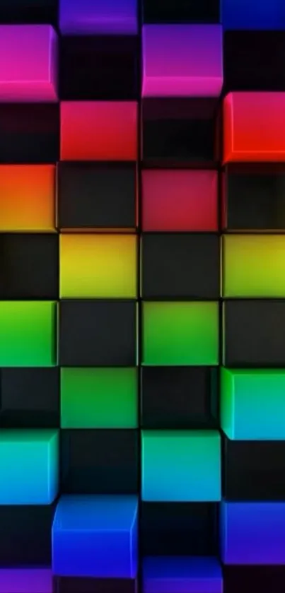 3D cubes with rainbow gradient on black background