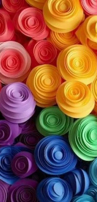 Vibrant artwork of spiral floral designs in rainbow colors.