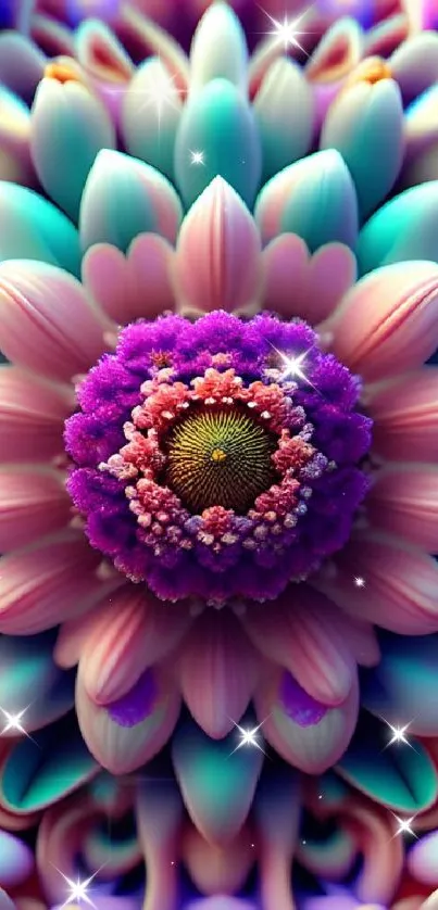 Vibrant 3D abstract flower wallpaper design.