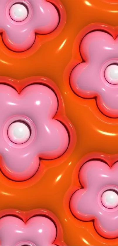 Vibrant 3D flower pattern with pink and orange hues.