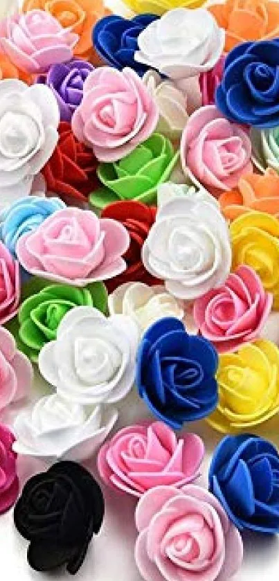 Multicolored 3D rose floral wallpaper design.