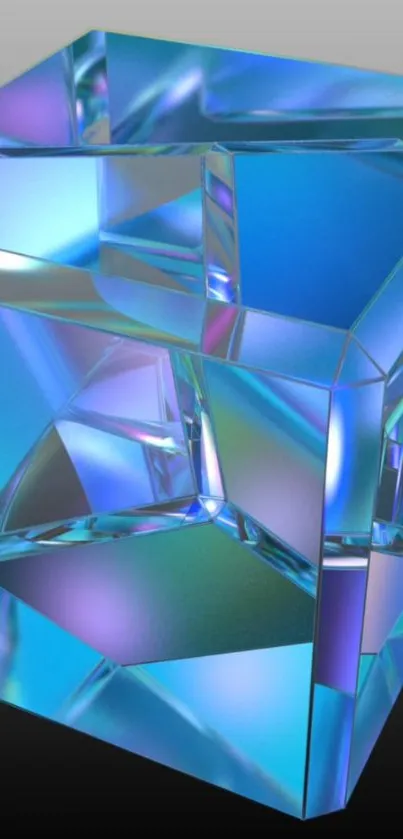 3D geometric shapes in vibrant blue hues with glass-like reflections.