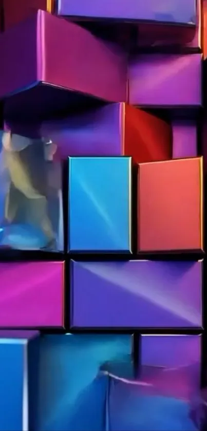 Colorful 3D geometric blocks in a vibrant wallpaper.