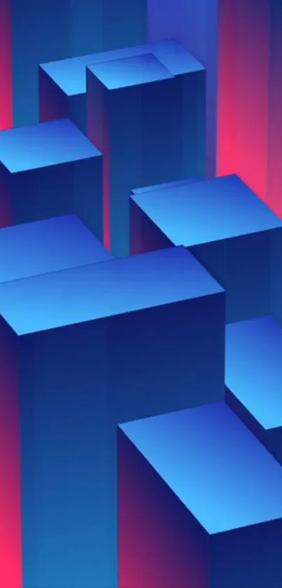 3D geometric wallpaper with vibrant blue and red colors.