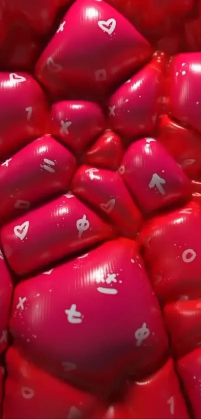 Red and pink 3D heart balloon wallpaper for mobile display.