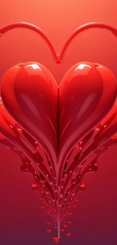 Vibrant red 3D heart design wallpaper, perfect for mobile screens.