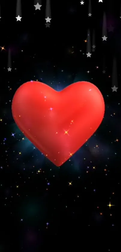 3D red heart with stars on cosmic background wallpaper.