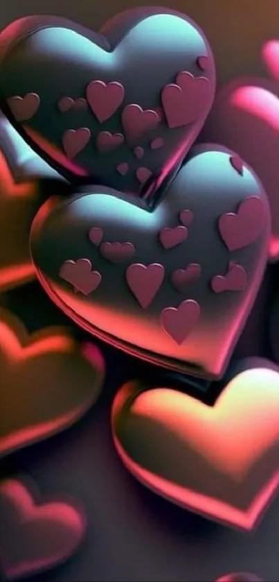 Vibrant 3D hearts with glowing colors in an artistic mobile wallpaper.