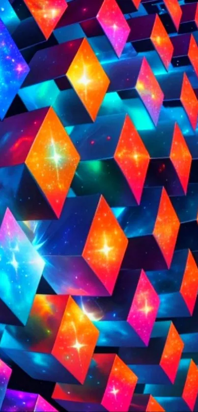 Colorful 3D neon cubes wallpaper with cosmic vibes.