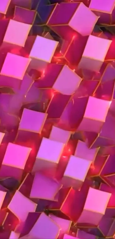 Vibrant 3D wallpaper with pink cubes creating an abstract geometric pattern.