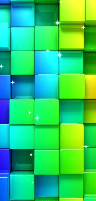 Vibrant 3D colorful cubes in rainbow hues.