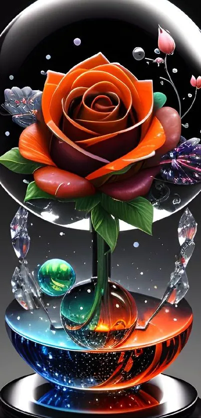 3D rose encased in a vibrant globe with colorful and artistic design.