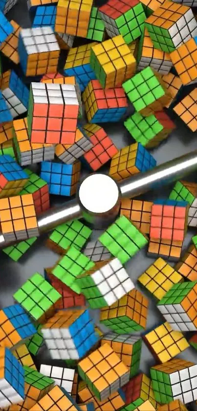 Vibrant 3D Rubik's cubes with colorful designs.