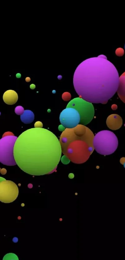 Colorful 3D spheres on black background wallpaper.