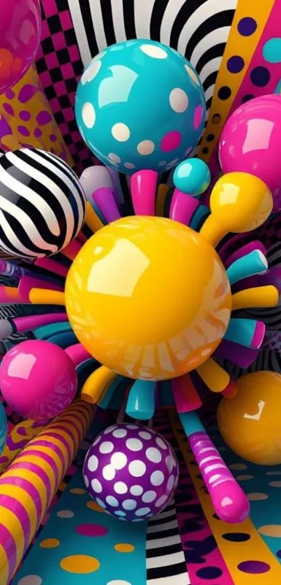 Vibrant and colorful 3D spheres explode in dynamic abstract design.