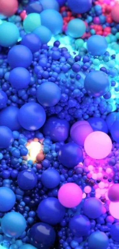 Vibrant colorful wallpaper with blue and pink bubbles.