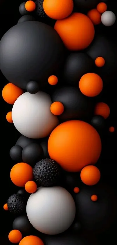 3D spheres in black, orange, and white forming an abstract mobile wallpaper.