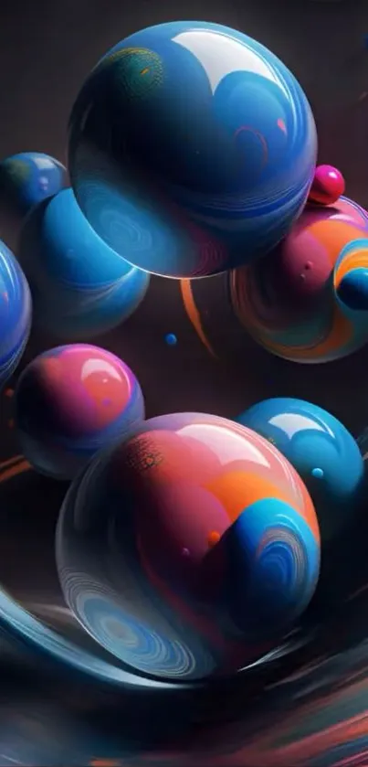 3D spheres in vibrant colors on a dark background.