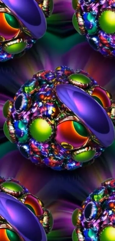 Colorful 3D spheres with psychedelic pattern.