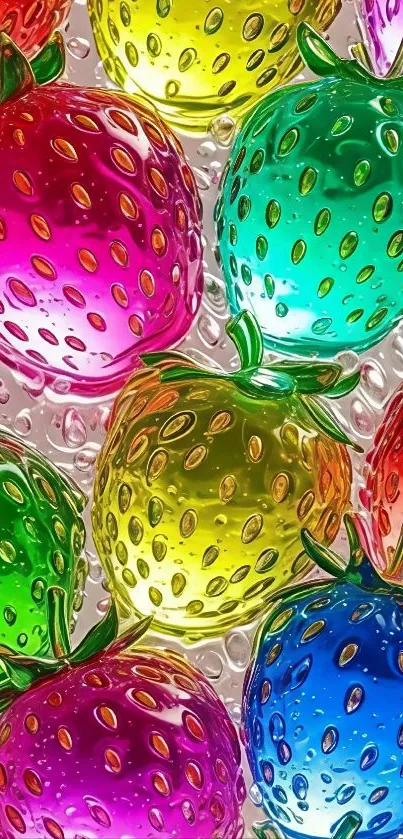 Colorful 3D strawberry design wallpaper with vibrant hues.
