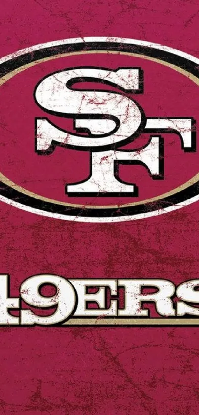 San Francisco 49ers logo mobile wallpaper with a vibrant red background.