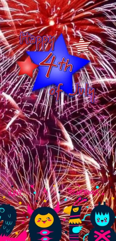 Vibrant fireworks with Happy 4th of July text.