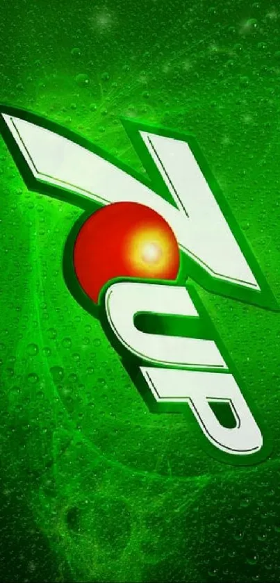 Green 7UP logo wallpaper with droplets.