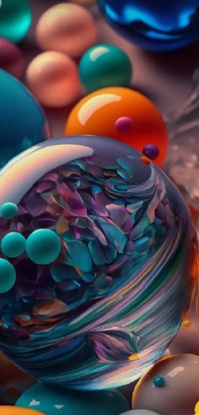 Vibrant abstract wallpaper featuring colorful 3D spheres.