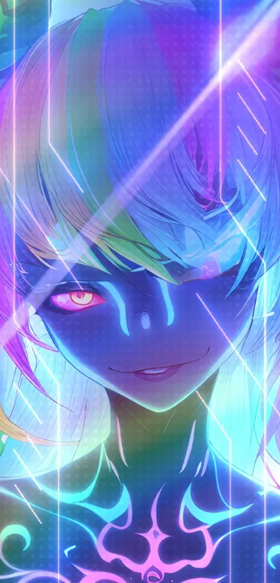 Colorful abstract anime wallpaper with neon lights and a fantasy character.