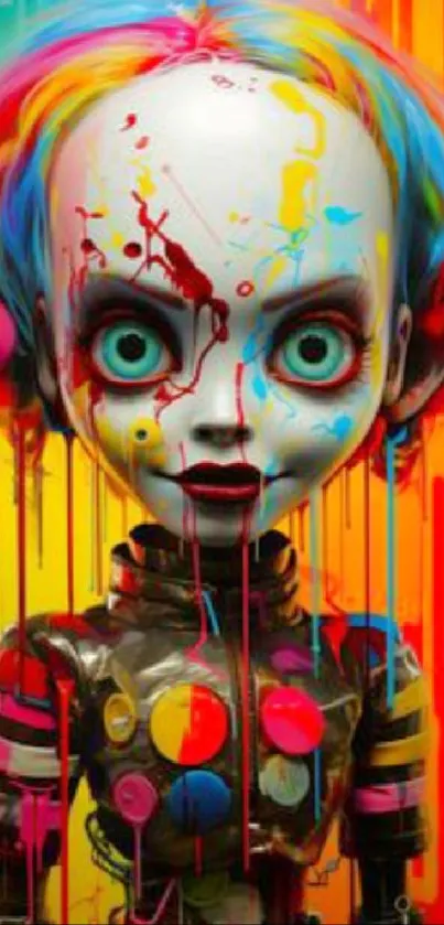 Colorful abstract art wallpaper with a vibrant doll design.