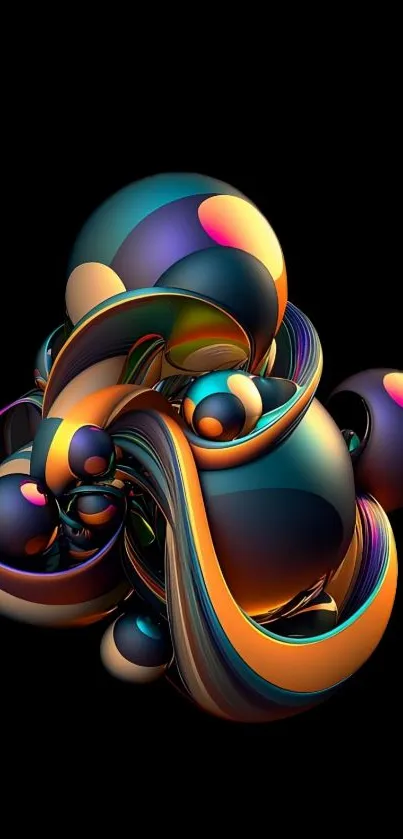 Vibrant abstract art with colorful shapes on a black background.