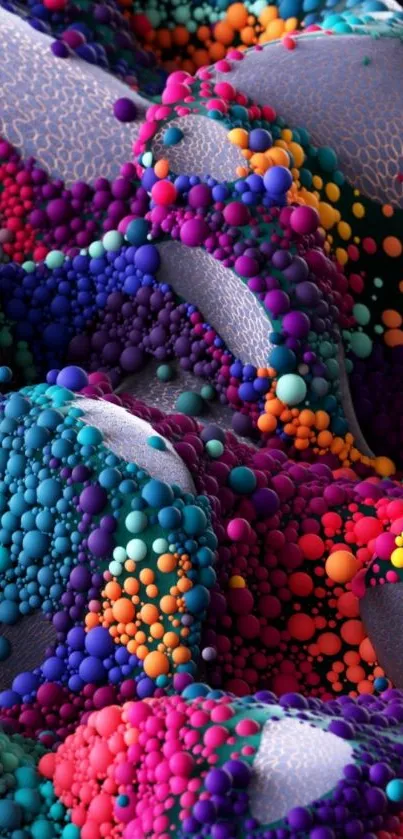 Vibrant abstract wallpaper with colorful 3D spheres and textures.